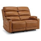 MCombo 63.4" Oversize Power Reclining Loveseat Sofa with Adjustable Headrest, Heat and Vibration, Faux Leather Electric Loveseat Recliner with USB Type C Charge Ports for Living Room 6711 (Saddle)