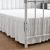 Tufted Bed Skirt Queen Size, Ruffled Bed Skirt with Split Corners, Queen Bed Skirt 16 Inch Drop, Square Boho Queen Size Bed Skirt White for Ruffled Bed Skirts, Bed Skirt Queen Size