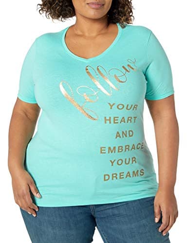 JUST MY SIZE womens Just My Size Women's Plus-size Graphic Short Sleeve V-neck T-shirt Shirt, Fllowyourheart Dreams, 3X US
