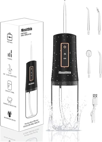 iHealthia-Water-Flosser-Teeth-Oral-Irrigator,Rechargeable-Waterproof,Portable Cordless,Water flossers, 3 Modes 4 Nozzles, for Home&Travel