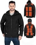 sharehappy Heated Jacket for Men with 16000mAh Battery Pack, Windproof Soft Shell Men's Heated Jacket Hood Winter Coat (M)