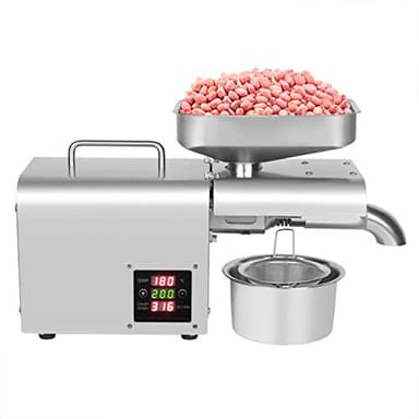 Automatic Oil Press Machine, 600W Stainless Steel Cold Hot Electric Oil Extractor 50-250℃ Temperature Adjustable, Commercial Home Oil Maker for Peanut, Sunflower, Walnut, Olive