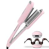 Curling Iron Hair Crimper Waver - TYMO ROVY Beach Waves Curling Wand, Ionic Deep Waver Hair Curler Tool with Ceramic 3 Barrel for Women, Dual Voltage, Anti-Scald, Easy to Use, Pink, 1.25 Inch