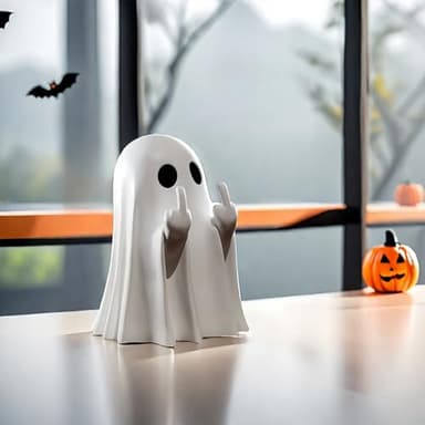 ZUZIF Halloween Ghost Figurine - Spooky Resin Statue, Cute Finger Ghost Ornaments, Perfect for Indoor & Porch Decor