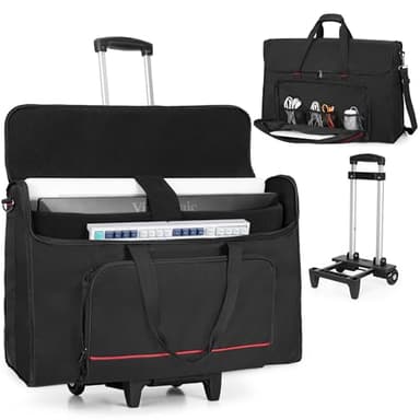 Trunab Rolling Monitor Carry Case for 24-27 Inch Monitors with Detachable Trolley, Padded Monitor Bag Hold Up to 2 LCD Screens/TVs and Accessories, Black Patented Design