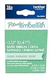 Brother P-touch Embellish Gold Print on Mint Green Satin Ribbon TZERM34 – ~½” Wide x ~13.1’ Long for use with P-touch Embellish Ribbon & Tape Printer