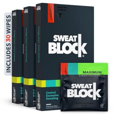 SweatBlock Antiperspirant Wipes - Maximum Clinical Strength - Treat Hyperhidrosis & Excessive Sweating for Men, Women, & Teens - up to 7 Days Protection Per Wipe - Dermatologist Tested - 30 Wipes