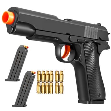 Look Real Toy Gun with Ejecting Soft Bullets,Pistol Toys Play EVA Foam Blaster Realistic Model Gun Soft Bullet Gift Gun with Ejection Shell Bullets Fake Gun Model Blasting
