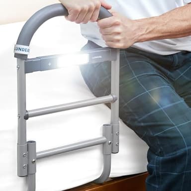 Lunderg Bed Assist Rail for Seniors with Motion-Activated Light & Non-Slip Grab Bar - Easy to Install Bed Rails for Elderly Adults Safety & Post-Surgery - Helps Reduce Falls & Support Independence