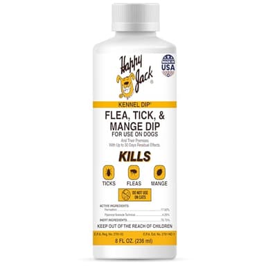 Happy Jack Kennel Dip Dog Flea and Tick Treatment & Prevention, Made in USA, Spray Yard & Home 30-Day Control, Kills Fleas, Ticks, Deer Ticks, Mange, Lice, for Puppies, Small to Large Dogs (8 oz)