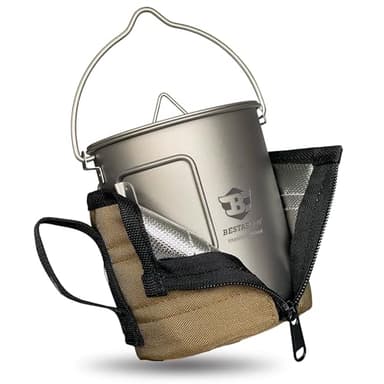 Bestargot Camping Titanium Pot, 750ml Outdoor Cup with Insulation Cup Carrier, Titanium Camping Drinkware, 132g Lightweight and Large Capacity