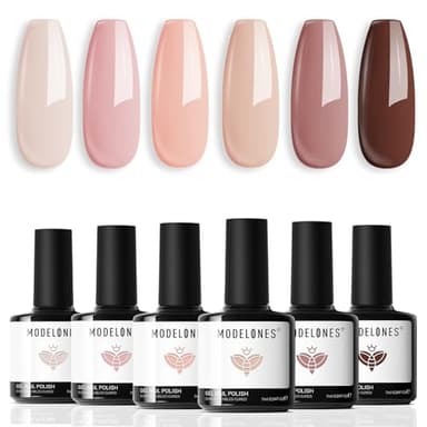 modelones Gel Nail Polish Kit -6 Colors Nude Pink Milky White Spring Gel Polish Set Skin Tones Neutral Brown Soak Off Gel Nail Kit Manicure DIY Nail Art Salon Home Gift