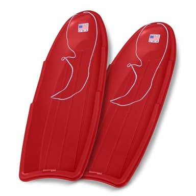 Flexible Flyer Winter Lightning Snow Sleds for Kids and Adults (2-Pack, Red) - 48 Inch Toboggan Style Plastic Sled with Hard Bottom for Fast, Smooth Rides - 1 or 2 Riders