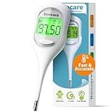 Boncare 9 Seconds Basal Body Thermometer for Ovulation, Oral Thermometer for Adults and Kids - Accurate Rectal Thermometer for Baby, with Fever Alarm and Large Display, FSA HSA Eligible (Rice-White)