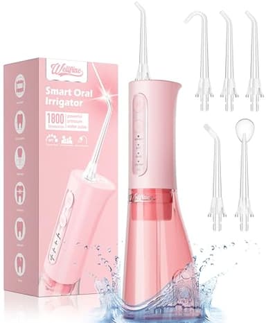 WELLFINE Water Dental Flosser Teeth Pick: Portable Cordless 4 Modes Flossers Pic 300ML Rechargeable Floss Pik Powerful IPX7 Waterproof Oral Irrigator for Cleaning Gum Care Braces for Home Travel