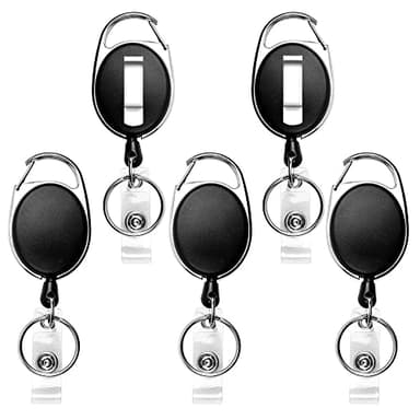 Teskyer Badge Reel, 5 Pack Retractable Badge Holders with Carabiner Belt Clip and Key Ring for ID Card Holder and Keychain
