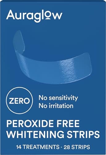 Auraglow Teeth Whitening Strips for Sensitive Teeth – Peroxide Free, Zero Sensitivity, Pap Formula, 10 Shades Whiter in 7 Days, Coffee Wine Tea Stain Removal, Enamel Safe, 14 Treatments, Mint