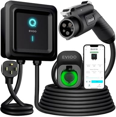 EVIQO Level 2 EV Charger, 40 Amp, J1772 for Non-Tesla EVs, 25ft Cable, WiFi (2.4GHz) Smart App, Weatherproof Indoor/Outdoor (IP66, NEMA 4), UL & ETL Certified, NEMA 14-50 Plug-in 240V, 9.6kW