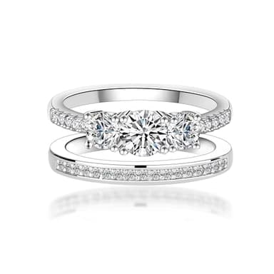 YSDD 3 Stone 1.1 Carat Moissanite Engagement Ring Set with Wedding Band, 925 Sterling Silver Set Stacking Rings for Women (6.5)