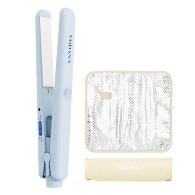 VODANA Pocket Mini Flat Iron, Travel Hair Straightening Iron, Pouch Included, Small Lightweight (Creamy Blue)