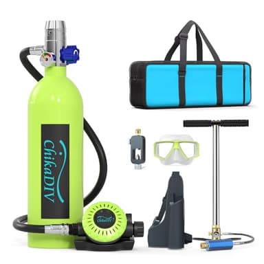 CHIKADIV Scuba Tank Diving Gear 1L Mini Scuba Tank Portable Lung Tank with Pump,Lung Kits for Underwater Exploration, Breathing Training C5 Green