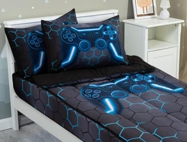 Meeting Story 3pcs Kids Comforter Set Zipper Bedding Set for Boys,Twin Kid Bedding Set Game Comforter Set for Kid,All in one Zipper Bedding（Grey,Twin）