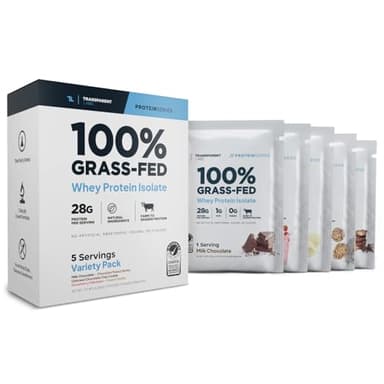 Transparent Labs Grass-Fed Whey Protein Isolate - Natural Flavor, Gluten Free Whey Protein Powder w/ 28g of Protein per Serving & 9 Essential Amino Acids - 5 Servings, Variety Pack