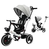 UBRAVOO Baby Tricycle,6-in-1 Baby Push Bike Steer Stroller,Learning Toddler Bike/Detachable Guardrail,Adjustable Canopy,Safety Harness,Folding Pedal,Storage Basket,Brake,Shock Absorption