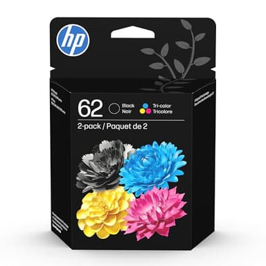 HP 62 Black/Tri-Color Ink (2-Pack) | Works with Envy 5540, 5640, 5660, 7640, OfficeJet 5740, 8040, OfficeJet Mobile 200, 250 | Instant Ink Eligible | N9H64FN | Packaging May Vary