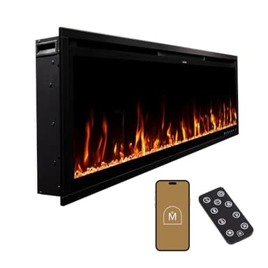 Modern Ember Aerus Slim 60 Inch Smart Linear Electric Fireplace | Recessed in-Wall or Wall-Mount | LED Multiple Flame Colors | Alexa/WiFi Enabled | 4.25” Profile | Remote Included