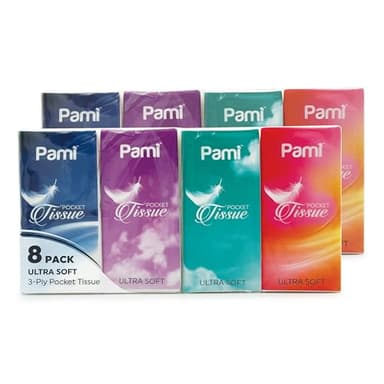 PAMI Ultra-Soft 3-Ply Pocket Tissues, Small Packs of Tissues for Purse, Strong & Absorbent Facial Wipes (Pack of 8 10 Count (Pack of 8))