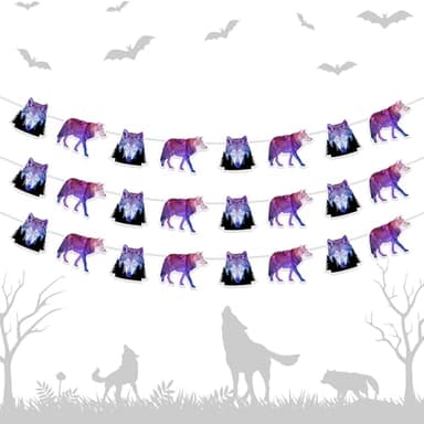 Balterever 3pcs Galaxy Wolf Party Banner Garland Galaxy Wolf Birthday Party Supplies Galaxy Wolf Baby Shower Party Decorations for Animal Wolf Party Supplies