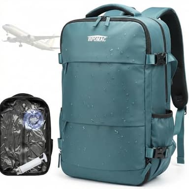 Vacuum Compression Backpack, Carry-On Size Travel Backpack with Vacuum System and Pump, Expands to 45L Packing Capacity, Fits 17” Laptop & 5–6 Days of Clothes, Water-Resistant Compression Backpack