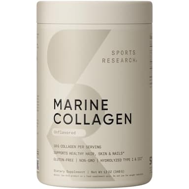 Sports Research Marine Collagen Peptides Powder - Sourced from Wild-Caught Fish, Pescatarian Friendly, Keto Certified & Non-GMO Tested - Easy to Mix in Water or Juice! (34 Servings)