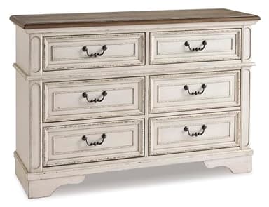 Signature Design By Ashley Realyn French Country Youth 6 Drawer Dresser, Chipped White & Brown