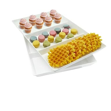 AMGBZT Divided Serving Tray Platter, 2 Pack 15" x 10" Fruit Veggie Food Tray for Party, Plastic Serving Trays for Appetizer, Snack, Dessert, Cookie, Brunch Decorations Platters, White Trays BPA-Free