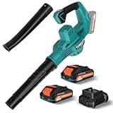 Leaf Blower, Electric Leaf Blower Cordless with 2 Batteries and Charger, 2 Speed Mode, Lightweight Cordless Leaf Blowers for Lawn Care, Yard, Sidewalk, Blowing Leaves, Non-Slip Hand Blower