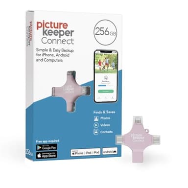 Picture Keeper Connect for iPhone, Android, USB-C, PC & Mac - 256GB USB Backup for Photos, Videos, Contacts, Flash Drive Memory Backup, External Storage Thumb Drive - 256GB, Pink