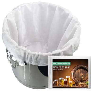 Bellamei Brew Bags 3 Pack Extra Large 22"×26" Reusable 250 Micron Fine Mesh Bag for Fruit Cider Apple Grape Wine Beer Press Drawstring Straining Brew in a Bag