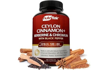 NutriFlair Ceylon Cinnamon Plus Chromium, Berberine & Black Pepper 1200mg, 120 Capsules