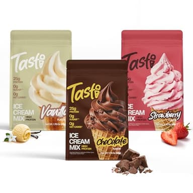 TASTI High-Protein Ice Cream Mix - Chocolate, Vanilla, & Strawberry Sugar Free Ice Cream Powder - Made for Ninja Creami, Soft Serve Mix with <150 Calories (6-Pack, 2 of Each Flavor)