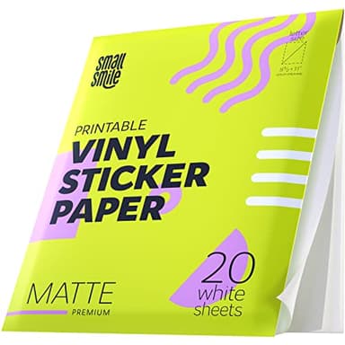 Premium Printable Vinyl Sticker Paper for Inkjet Printer and Laser - 20 White Matte Sticker Paper Waterproof - Durability Adhesive Paper 8.5 x 11, Fast Dry, Holds Ink Well, Great for Cutting Machines