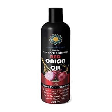 AYURVEDASHREE Hair Treatment Oil with Red Onion, Oil blends of Black Seed, Pure Argan, Sandalwood & Rose - 200 Ml/6.7 fl oz