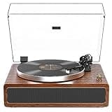Turntable Record Player with Built-in Speakers, Vinyl Record Player Support Bluetooth Playback Auto Stop 33&45 RPM Speed RCA Line Out AUX in All-in-one Belt-Drive Turntable for Vinyl Records