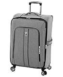 LONDON FOG Newcastle Softside Expandable Spinner Luggage, Black White Herringbone, Checked-Large 28-Inch