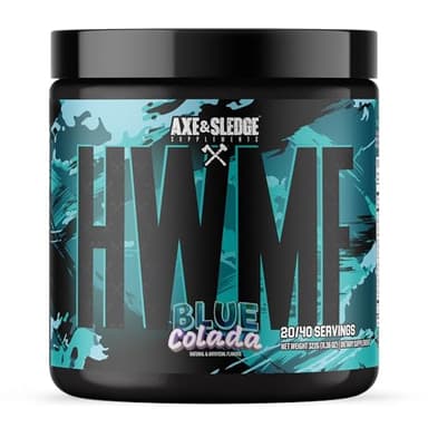 Axe & Sledge HWMF High Stim Pre-Workout Powder | 400mg Caffeine | Pre-Workout for Men & Women with Citrulline, Beta Alanine & Alpha GPC - Energy, Pump & Focus | High Stim | 20/40 Servings, Blue Colada