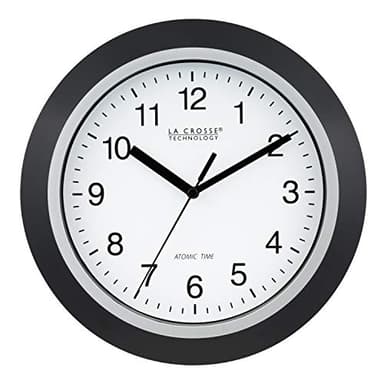 La Crosse Technology WT-3102B 10-Inch WWVB Self-set Analog Wall Clock and automatic DST reset,Black/silver