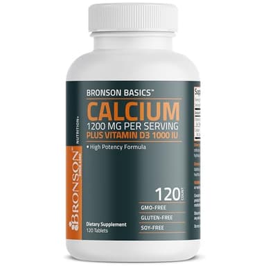 Bronson Calcium 1200mg Per Serving Plus Vitamin D3 1000 IU High Potency Formula, Non-GMO, 120 Tablets