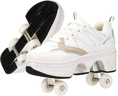 CHSSIH Roller Skate Shoes for Girls, Kids, Women, Men & Adults – Retractable Shoes with Wheels | Pop-Out High Roller Skating Shoes That Turn Into Sneaker Skates (White, 6.5)
