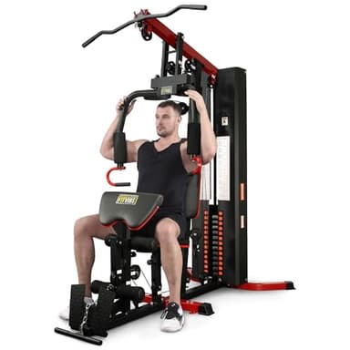Fitvids Multifunctional Home Gym Equipment with 160 lbs Weight Stack, Full Body Workout Weight Machine, Strength Training Exercise Equipment with Pulley System & Leg Press, All-in-One Workout Station